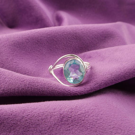 Handmade Sky Blue Topaz Ring: 925 Sterling Silver Blue Gemstone Jewelry
