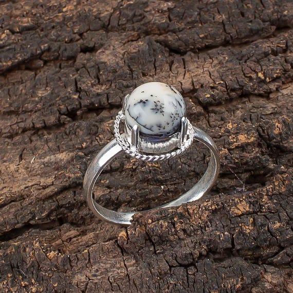 Handmade Dendrite Opal Ring: 925 Sterling Silver Fire Gemstone Jewelry