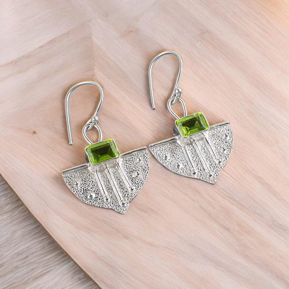 Peridot Dangle Earrings: Handmade 925 Sterling Silver Gemstone