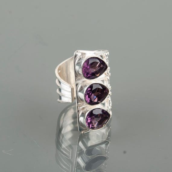 Handmade Amethyst Ring: 925 Sterling Silver Purple Gemstone Jewelry