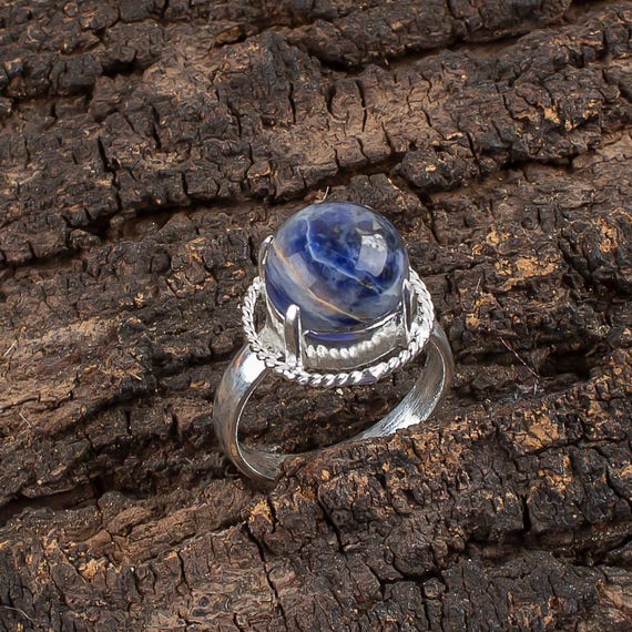 Handmade Sodalite Ring: 925 Sterling Silver Fire Gemstone Jewelry