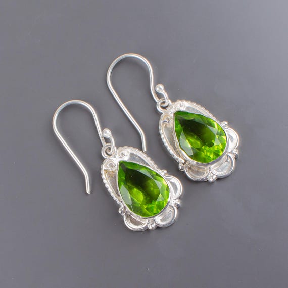 Peridot Dangle Earrings: Handmade 925 Sterling Silver Gemstone
