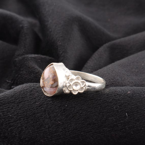 Handmade Pink Opal Turquoise Ring: 925 Sterling Silver pink Gemstone Jewelry