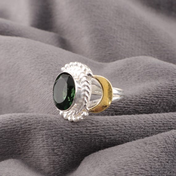 Handmade Green Tourmaline Ring: 925 Sterling Silver Green Gemstone Jewelry