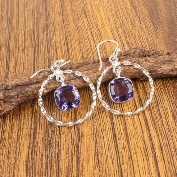 Iolite Dangle Earrings: Handmade 925 Sterling Silver Gemstone