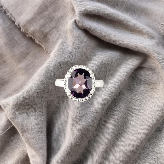 Handmade Amethyst Ring: 925 Sterling Silver Purple Gemstone Jewelry