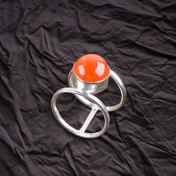 Handmade Carnelian Ring: 925 Sterling Silver Orange Gemstone Jewelry