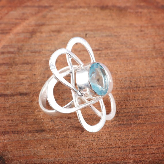 Handmade Sky Blue Topaz Ring: 925 Sterling Silver Blue Gemstone Jewelry
