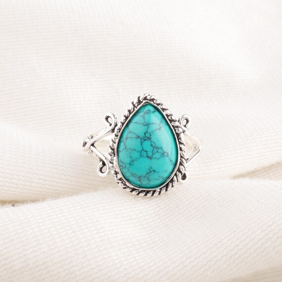 Handmade Blue Turquoise Ring: 925 Sterling Silver Blue Gemstone Jewelry
