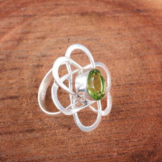 Handmade Peridot Ring: 925 Sterling Silver Green Gemstone Jewelry