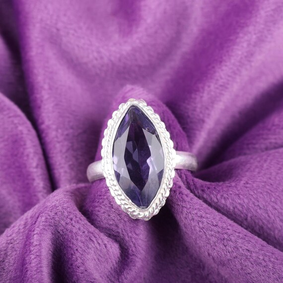 Handmade Iolite Ring: 925 Sterling Silver Purple Gemstone Jewelry