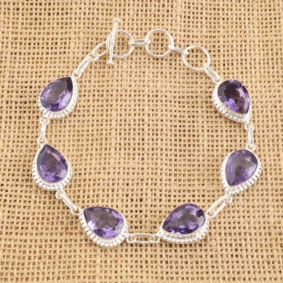 Handmade Iolite Bracelet: Sterling Silver Multi Gemstone Jewelry
