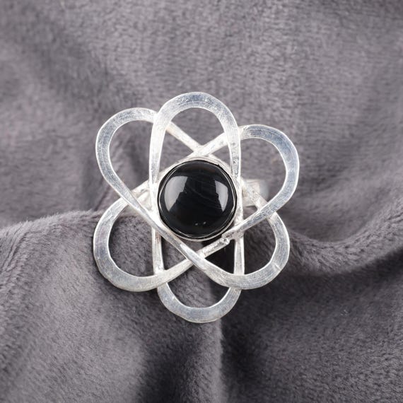 Handmade Black Onyx Cab Ring: 925 Sterling Silver Black Gemstone Jewelry