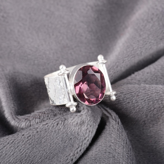 Handmade Rhodolite Ring: 925 Sterling Silver Pink Gemstone Jewelry