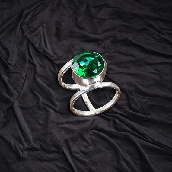 Handmade Green Emerald Ring: 925 Sterling Silver Green Gemstone Jewelry