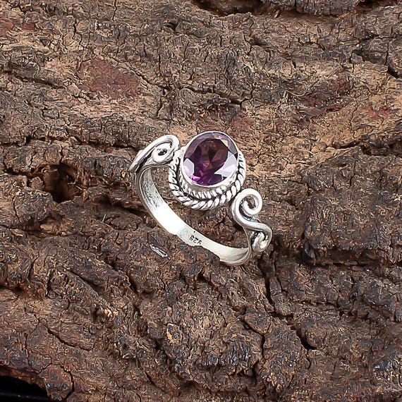 Handmade Amethyst Ring: 925 Sterling Silver Purple Gemstone Jewelry
