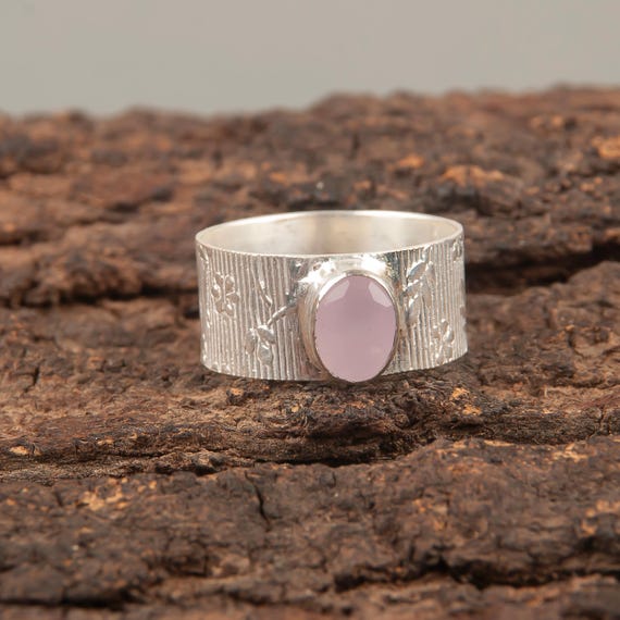 Handmade Rose Chalcedony Ring: 925 Sterling Silver Pink Gemstone Jewelry