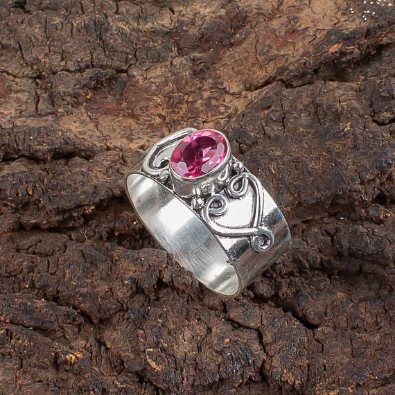 Handmade Pink Tourmaline Ring: 925 Sterling Silver Pink Gemstone Jewelry
