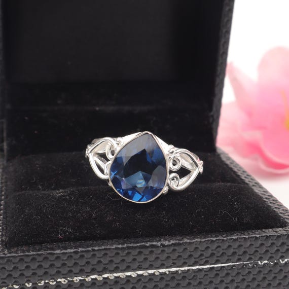 Handmade London Blue Topaz Ring: 925 Sterling Silver Blue Gemstone Jewelry