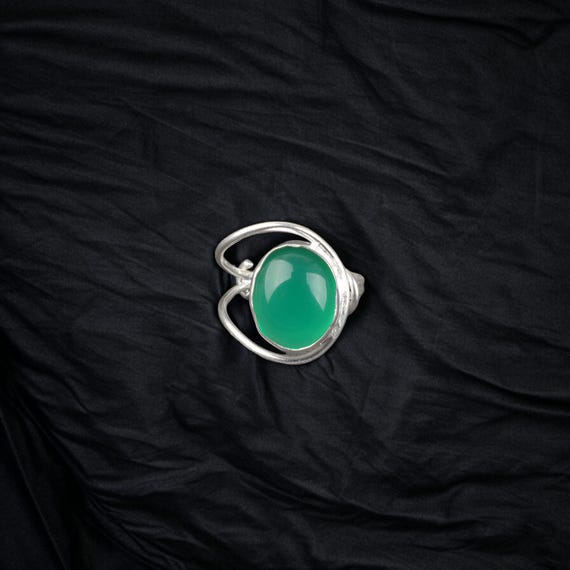 Handmade Green Onyx Ring: 925 Sterling Silver Green Gemstone Jewelry