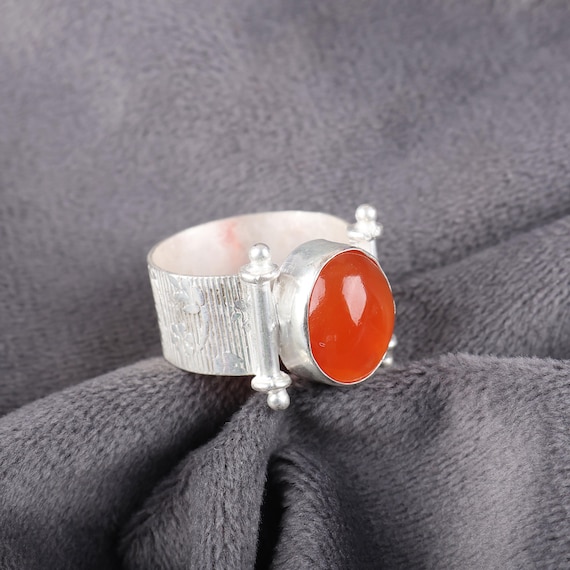 Handmade Carnelian Ring: 925 Sterling Silver Orange Gemstone Jewelry
