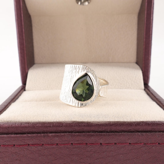 Handmade Green Tourmaline Ring: 925 Sterling Silver Green Gemstone Jewelry