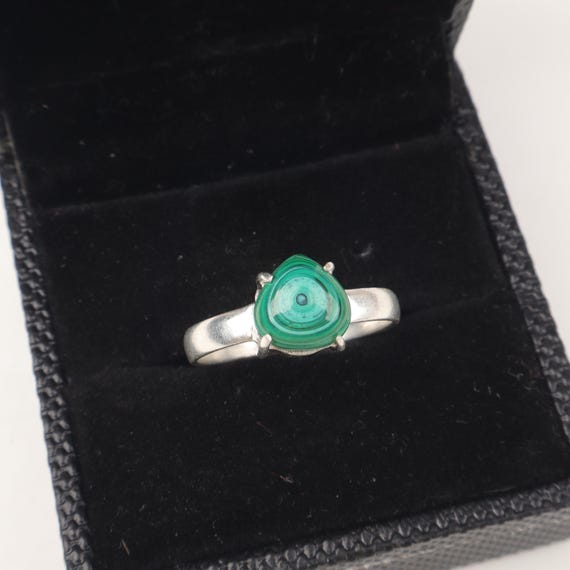 Handmade Malachite Cab Ring: 925 Sterling Silver Green Gemstone Jewelry