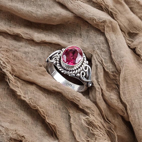 Handmade Pink Tourmaline Ring: 925 Sterling Silver Pink Gemstone Jewelry