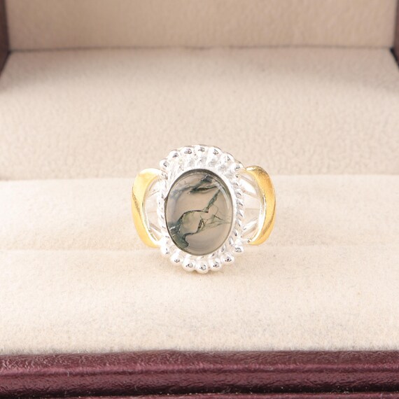Handmade Moss Agate Ring: 925 Sterling Silver Green Gemstone Jewelry