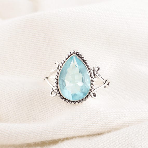 Handmade Sky Blue Topaz Ring: 925 Sterling Silver Blue Gemstone Jewelry