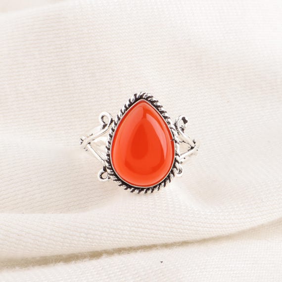 Handmade Carnelian Ring: 925 Sterling Silver Orange Gemstone Jewelry