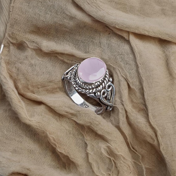 Handmade Rose Chalcedony Ring: 925 Sterling Silver Pink Gemstone Jewelry