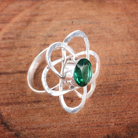Handmade Green Emerald Ring: 925 Sterling Silver Green Gemstone Jewelry