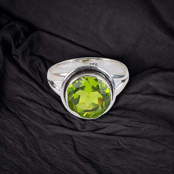Handmade Peridot Ring: 925 Sterling Silver Green Gemstone Jewelry