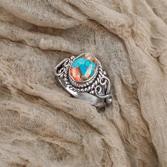 Handmade Spiny Oyster Ring: 925 Sterling Silver Gemstone Jewelry