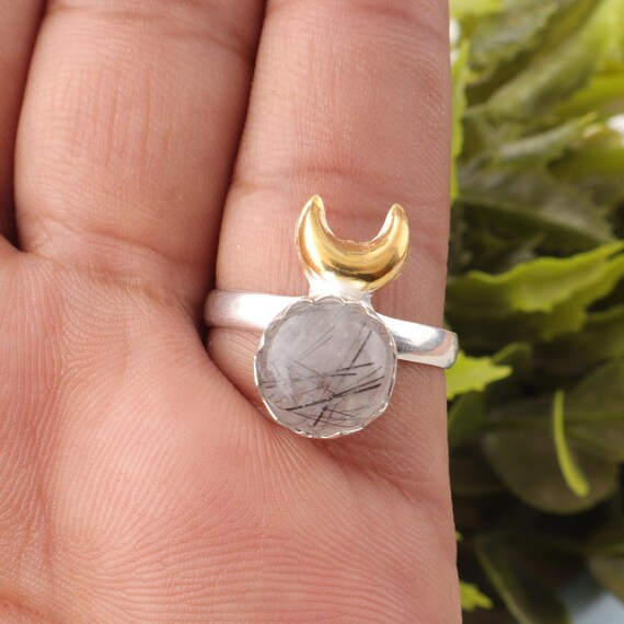 Handmade Black Rutile Ring: 925 Sterling Silver Black Gemstone Jewelry