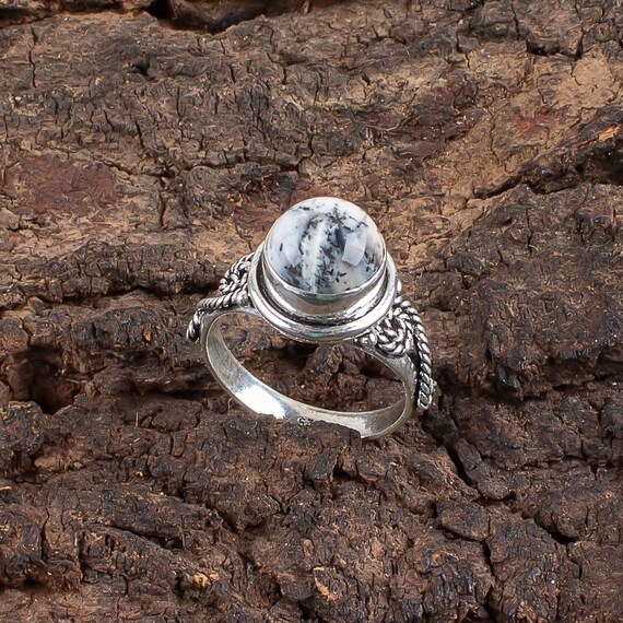 Handmade Dendrite Opal Ring: 925 Sterling Silver Fire Gemstone Jewelry