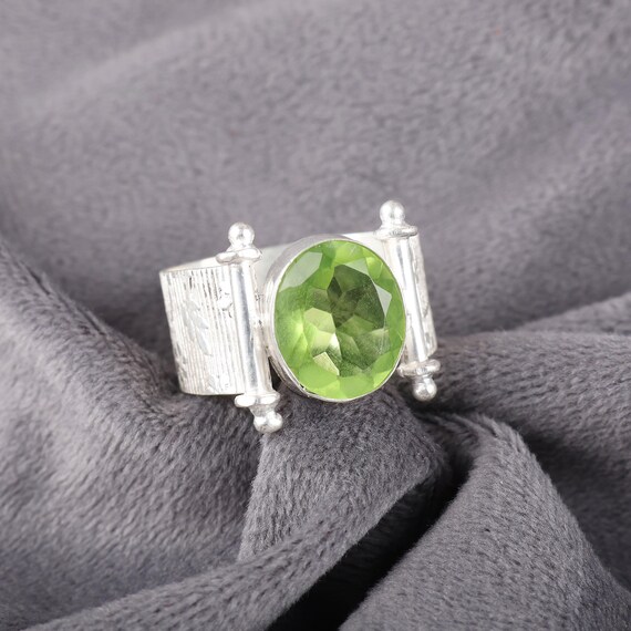 Handmade Peridot Ring: 925 Sterling Silver Green Gemstone Jewelry