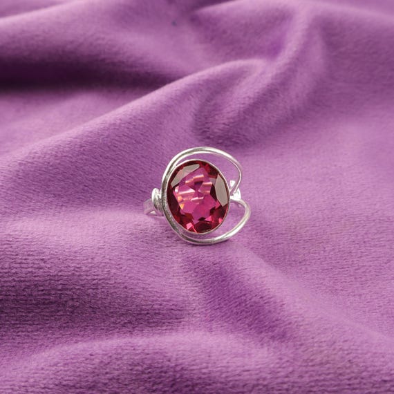Handmade Pink Tourmaline Ring: 925 Sterling Silver Pink Gemstone Jewelry