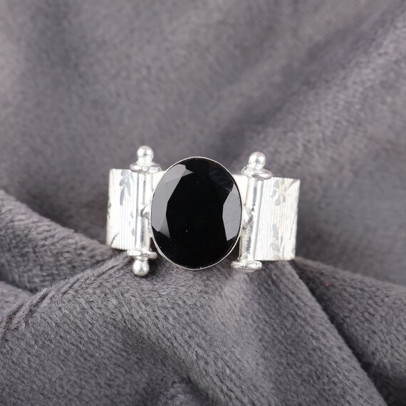 Handmade Black Onyx Ring: 925 Sterling Silver Black Gemstone Jewelry