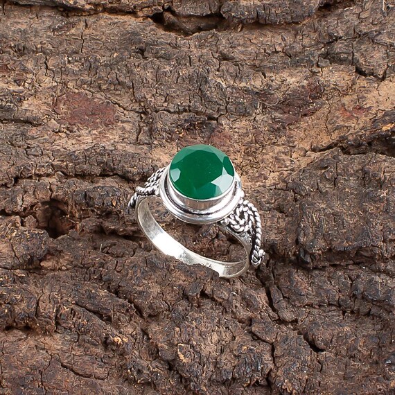 Handmade Green Onyx Ring: 925 Sterling Silver Green Gemstone Jewelry