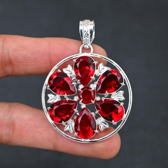 Handmade Garnet Pendant: 925 Sterling Silver Gemstone Jewelry