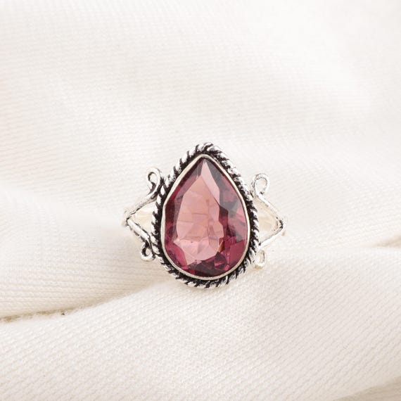 Handmade Rhodolite Ring: 925 Sterling Silver Pink Gemstone Jewelry