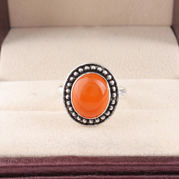 Handmade Carnelian Ring: 925 Sterling Silver Orange Gemstone Jewelry