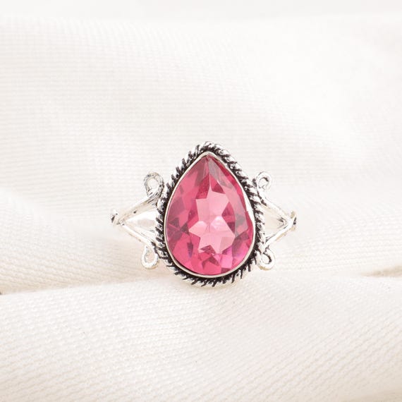 Handmade Pink Tourmaline Ring: 925 Sterling Silver Pink Gemstone Jewelry