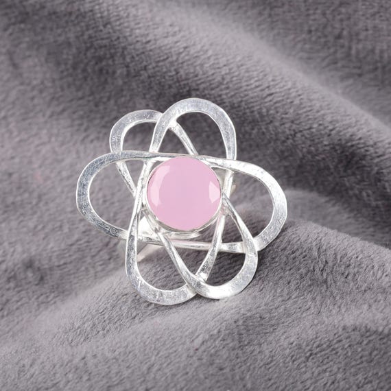 Handmade Rose Chalcedony Ring: 925 Sterling Silver Pink Gemstone Jewelry