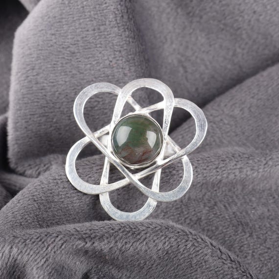 Handmade Moss Agate Ring: 925 Sterling Silver Green Gemstone Jewelry