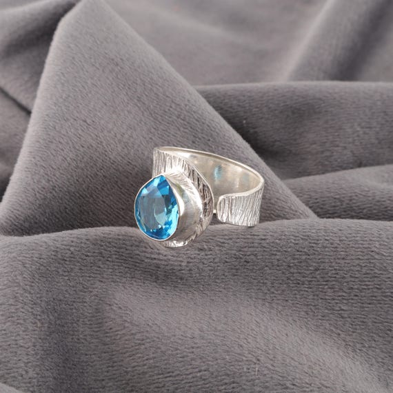 Handmade Swiss Blue Topaz Ring: 925 Sterling Silver Blue Gemstone Jewelry