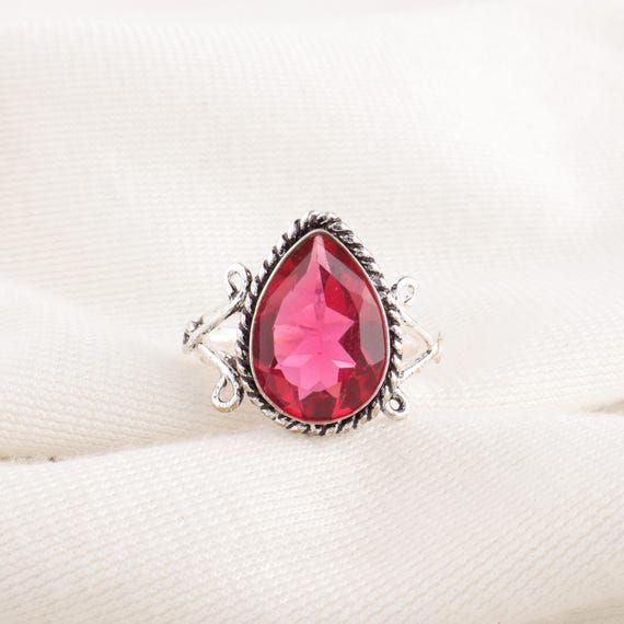 Handmade Pink Rubellite Ring: 925 Sterling Silver Pink Gemstone Jewelry