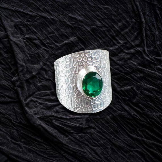 Handmade Green Emerald Ring: 925 Sterling Silver Green Gemstone Jewelry